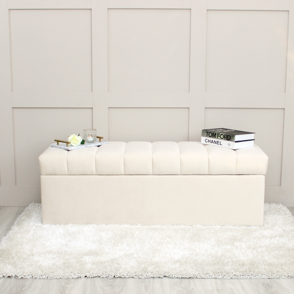 Leo Cream Velvet Ottoman Storage Bench
