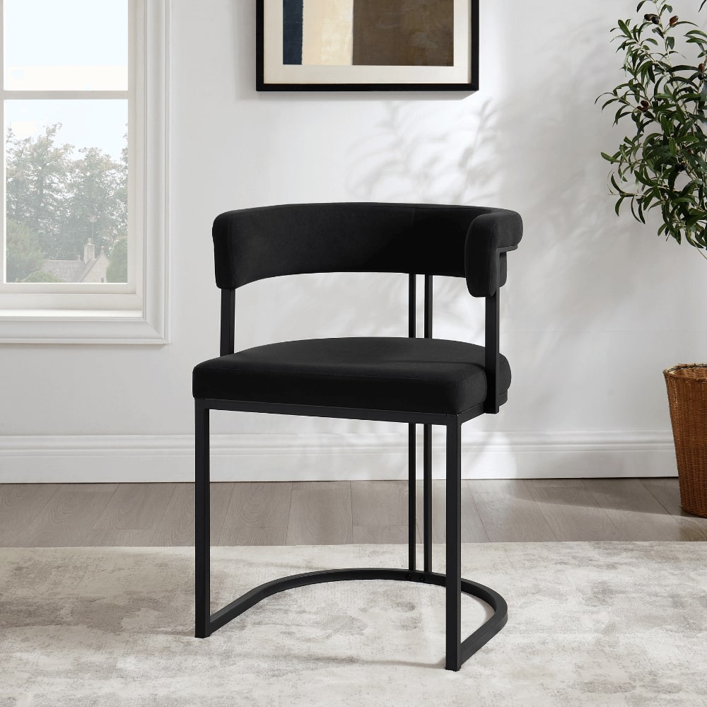 Mia Curved Black Velvet and Black Frame Dining Chair