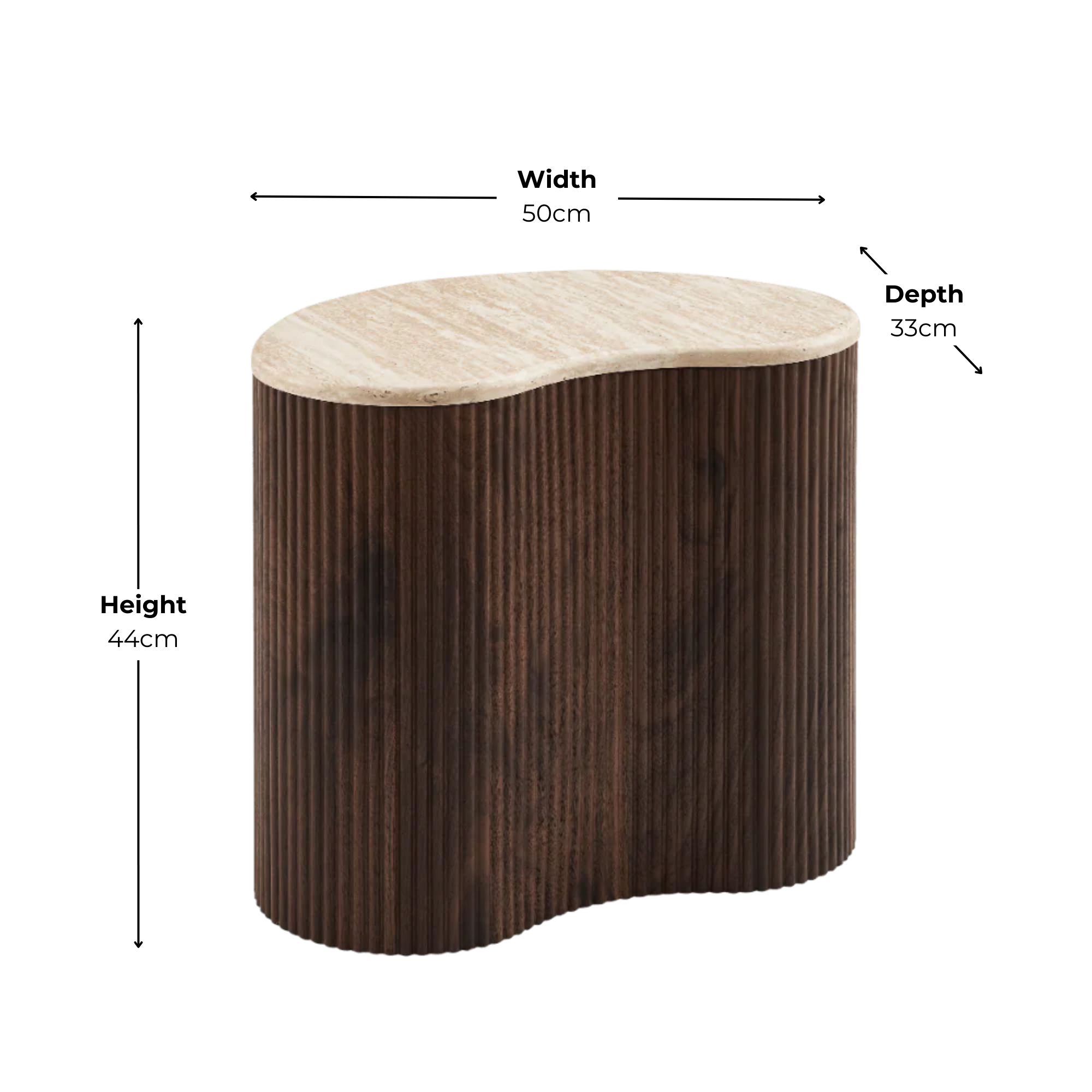 Fariya Ribbed Walnut Wood Coffee Table Set With Travertine Effect