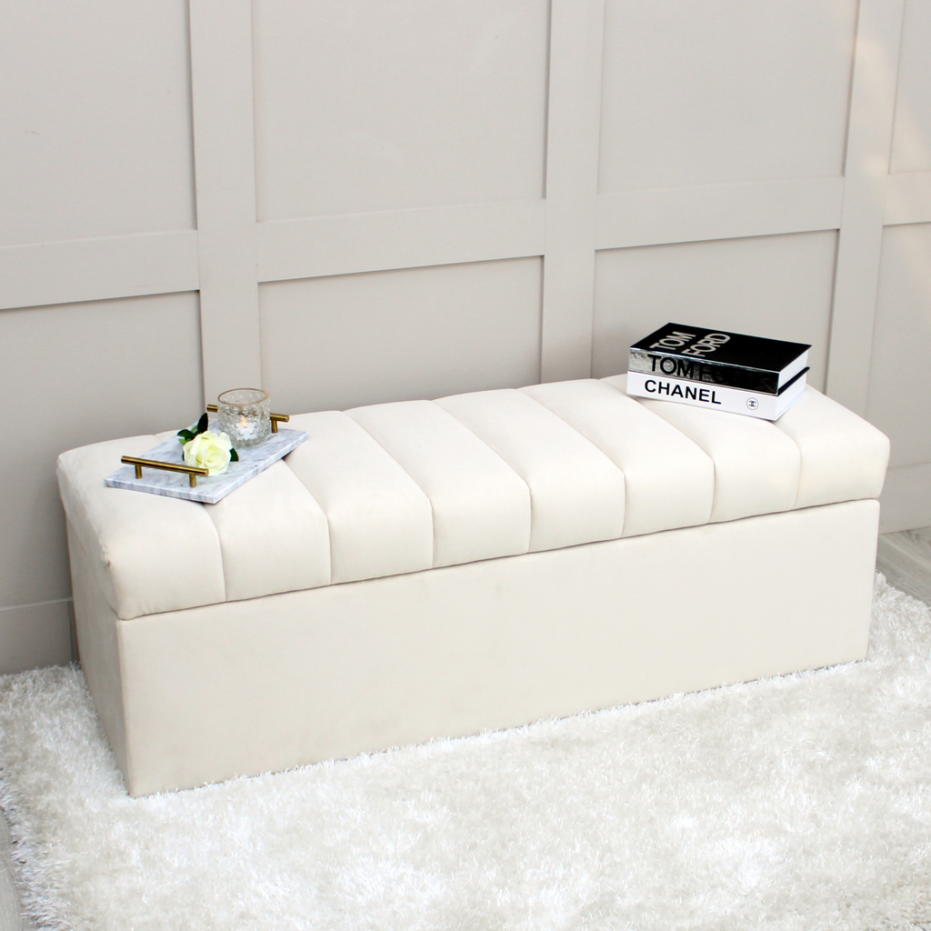 Leo Cream Velvet Ottoman Storage Bench