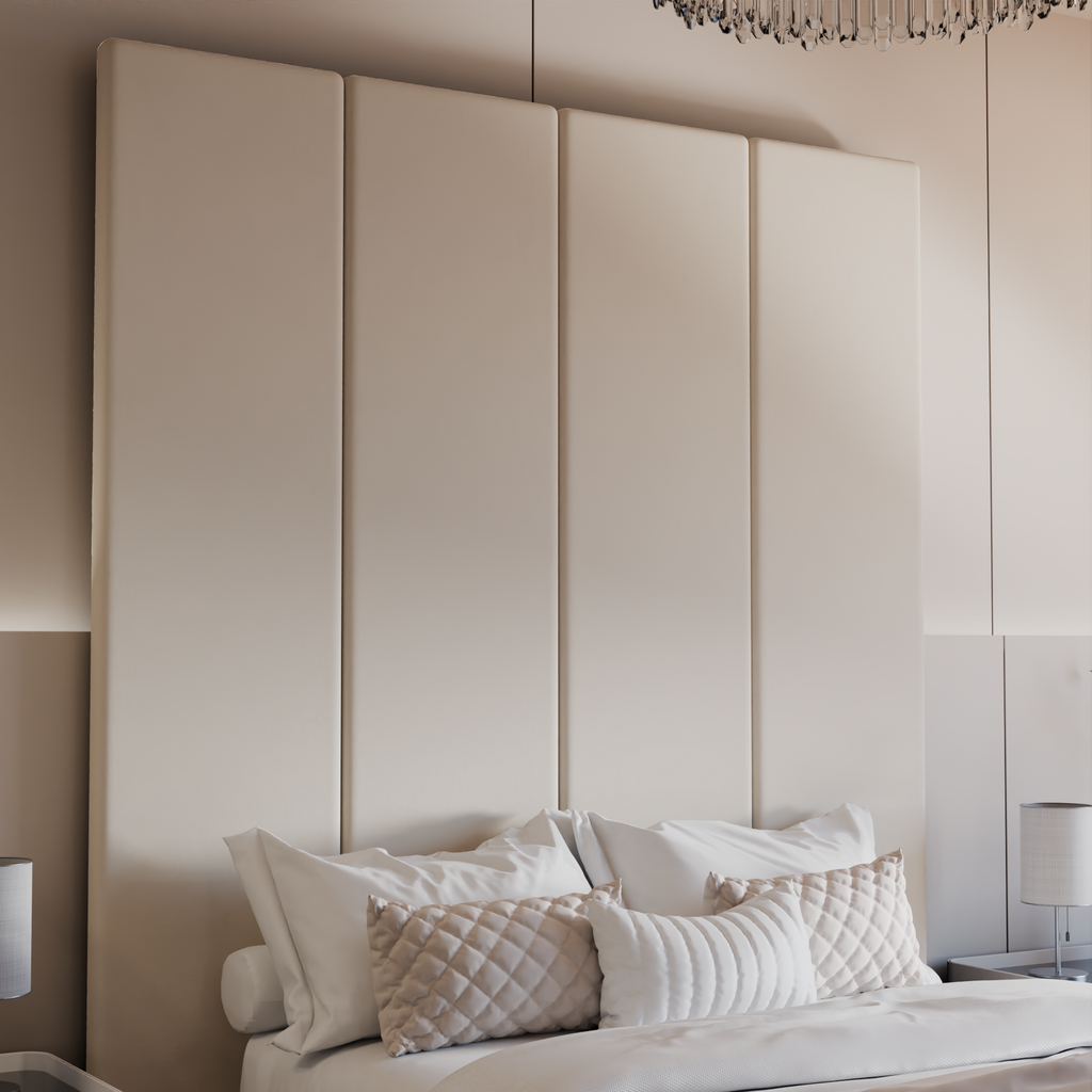 Cream Velvet Wall Panel Bed with Ottoman Storage King Size