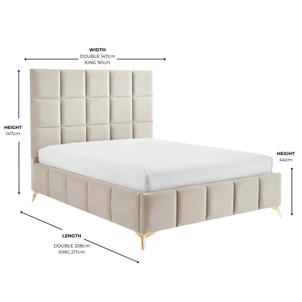 Imogen Velvet Cream Padded Ottoman Storage Bed With Gold Legs
