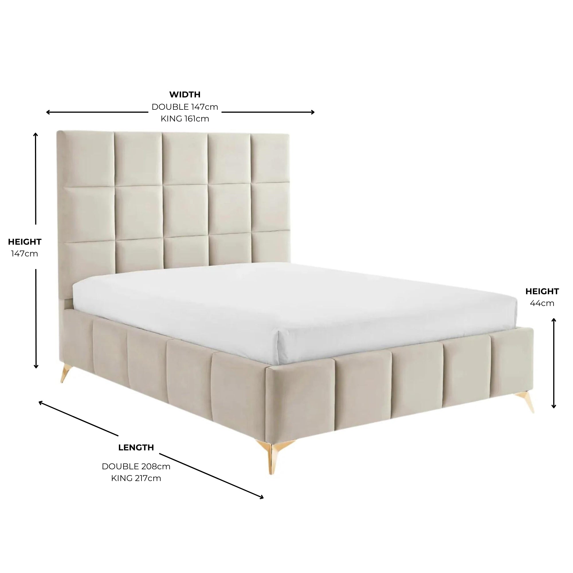 Imogen Velvet Cream Padded Ottoman Storage Bed With Gold Legs