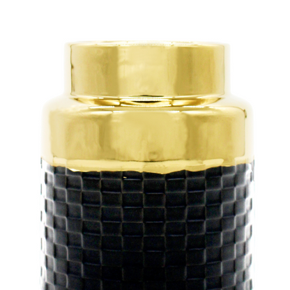 Round Black and Gold Textured Vase