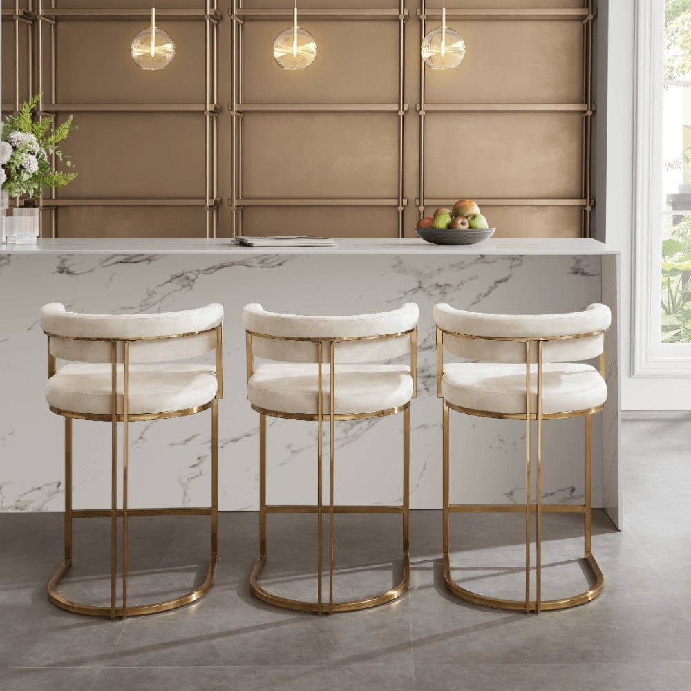 Mia Curved Cream Velvet and Brushed Gold Frame Counter Stool