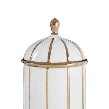 Medium White and Gold Cylindrical Jar