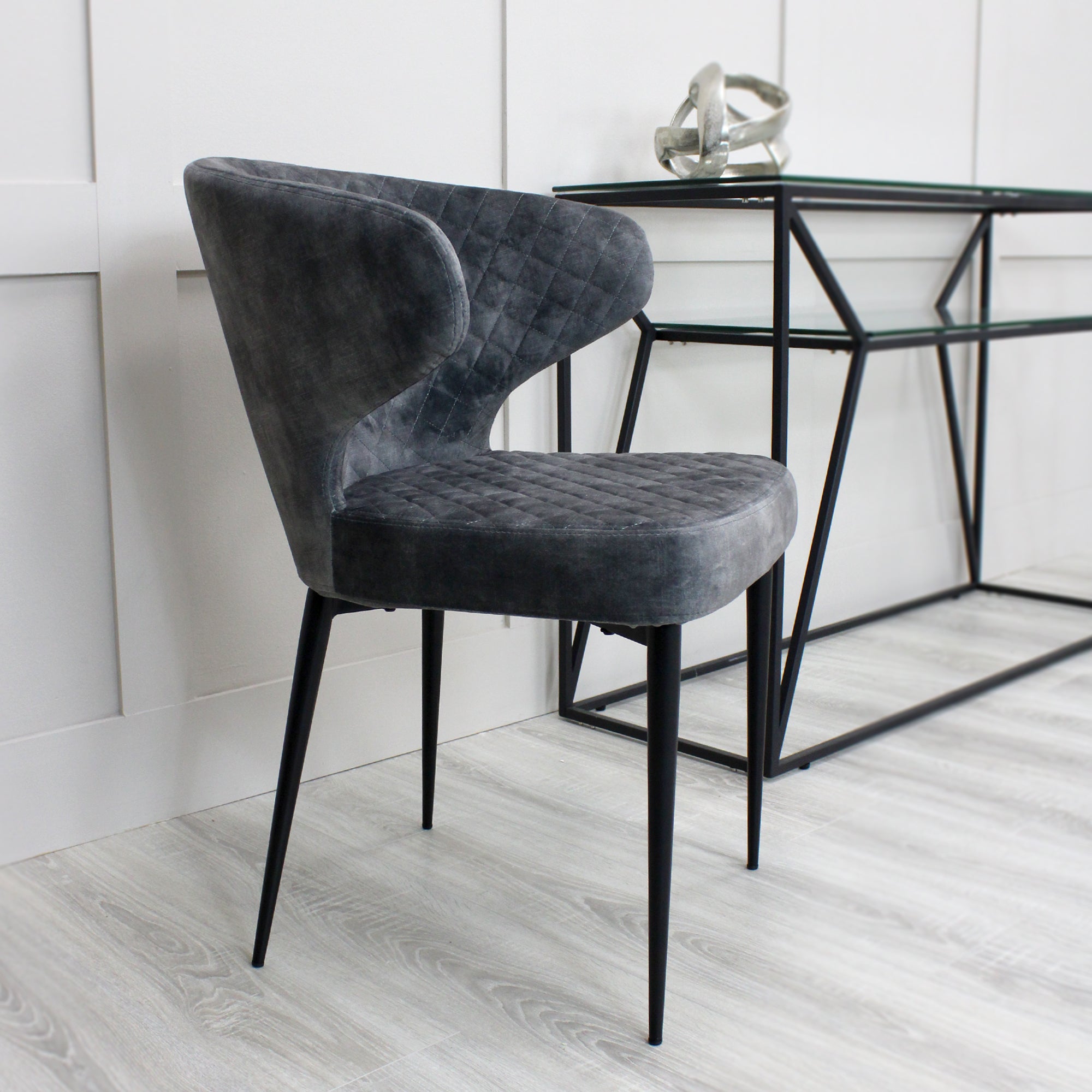 Levi Grey Velvet Dining Chair With Quilting Black Legs