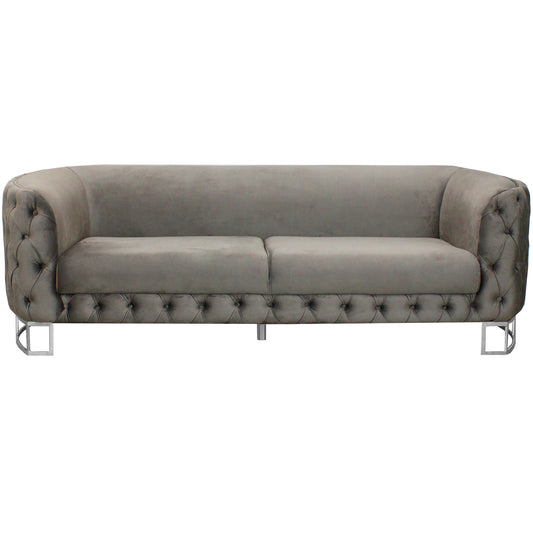 Louise Truffle Velvet Curved Sofa with Silver Legs 3 seater