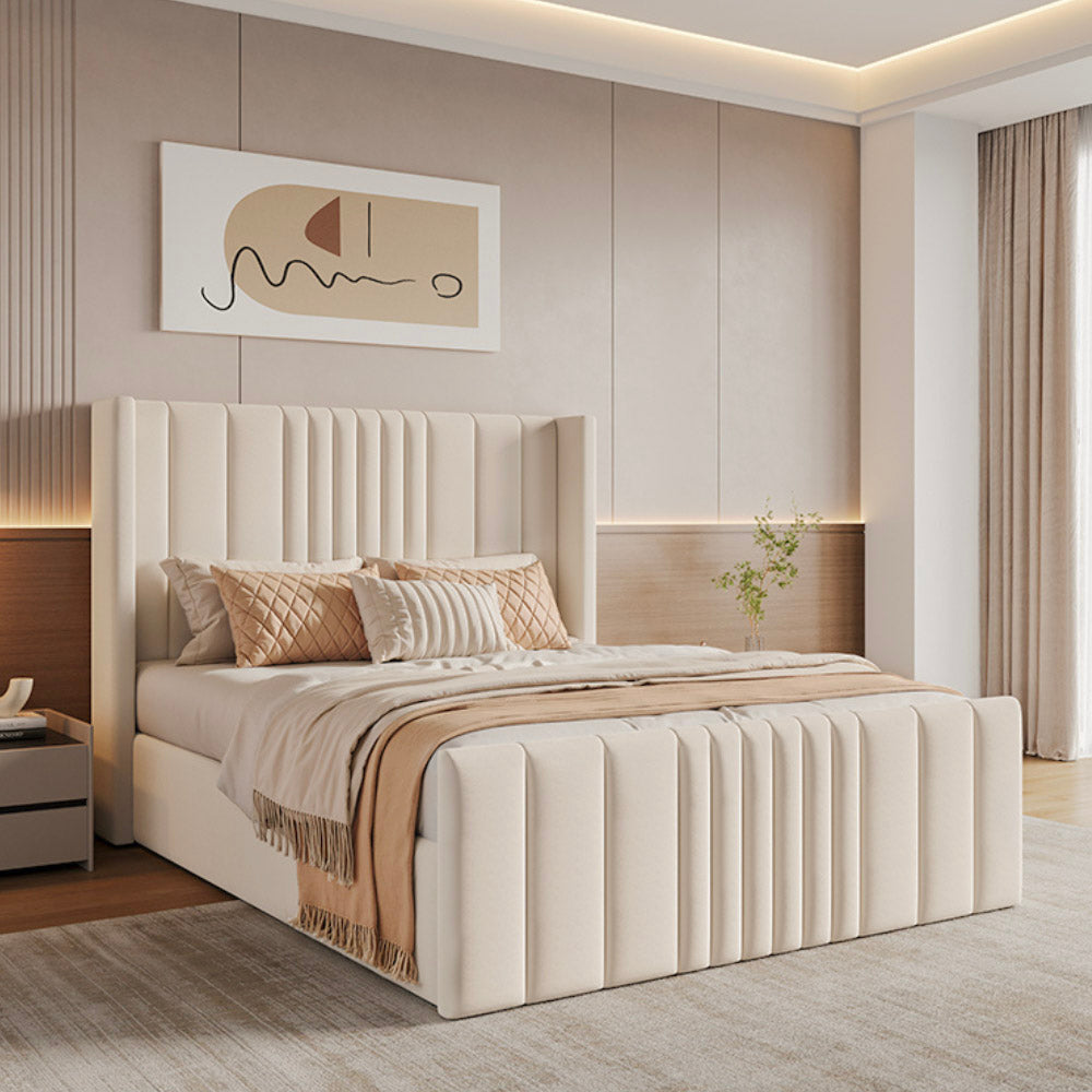 Mika Cream Velvet Ottoman Storage Bed