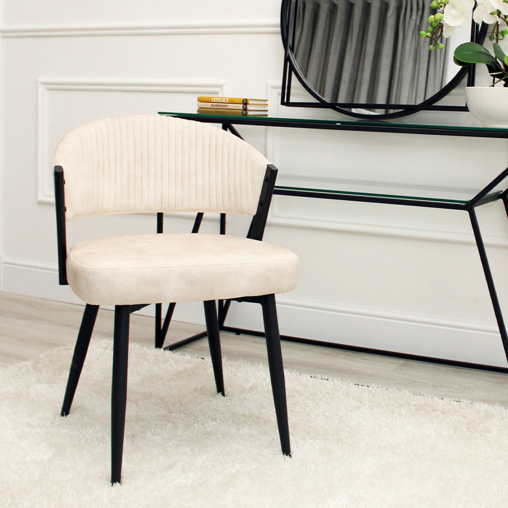 Maria Cream Curved Velvet Accent Chair With Black Metal Frame