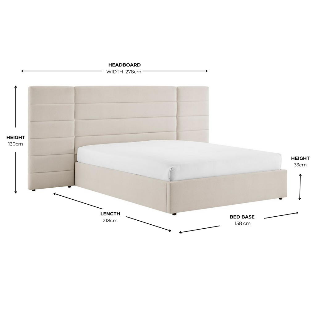 Amara Beige Wide Panel Fabric Headboard Ottoman Storage Bed King Size