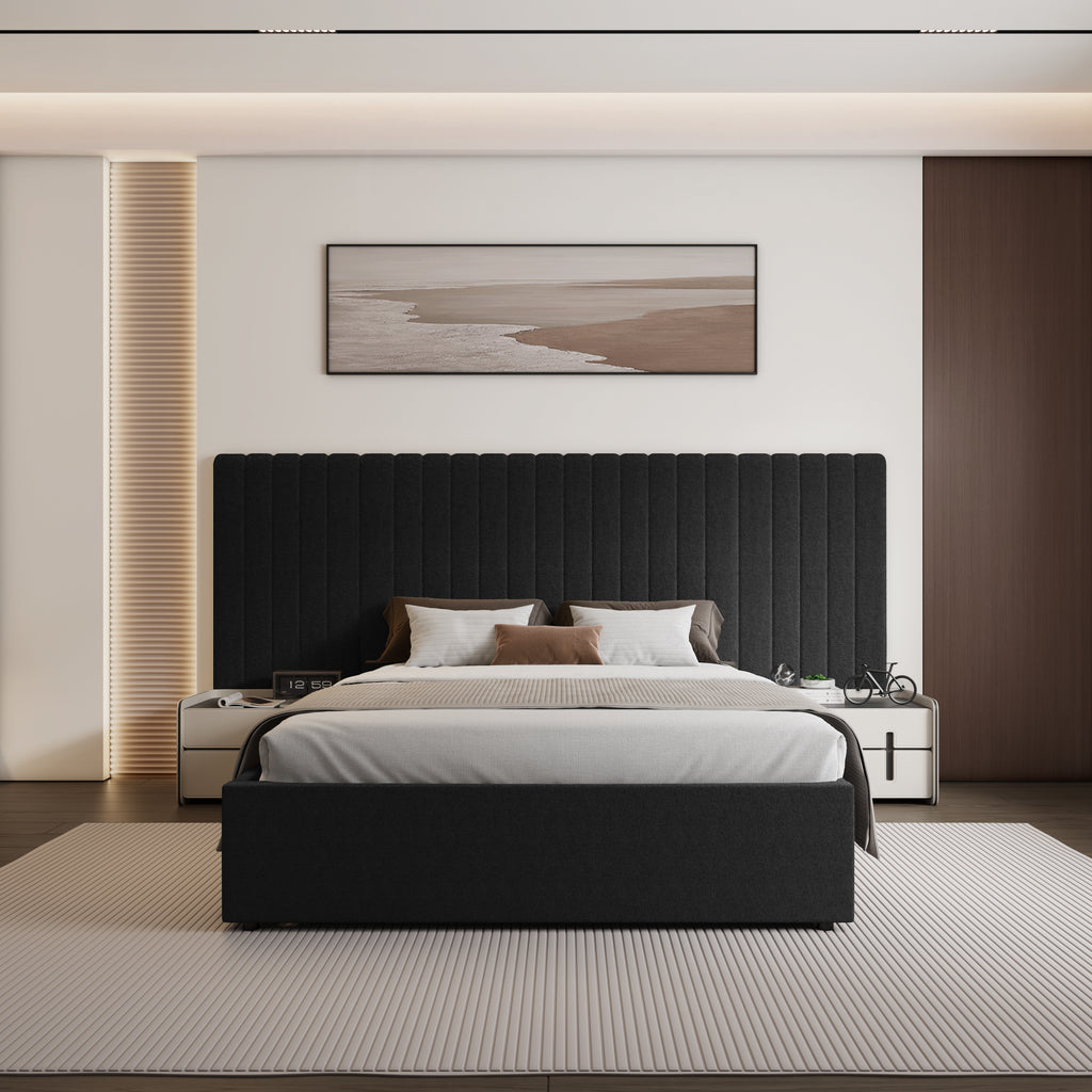 Inaya Black Velvet Wide Panel Fabric Headboard Ottoman Storage Bed King Size