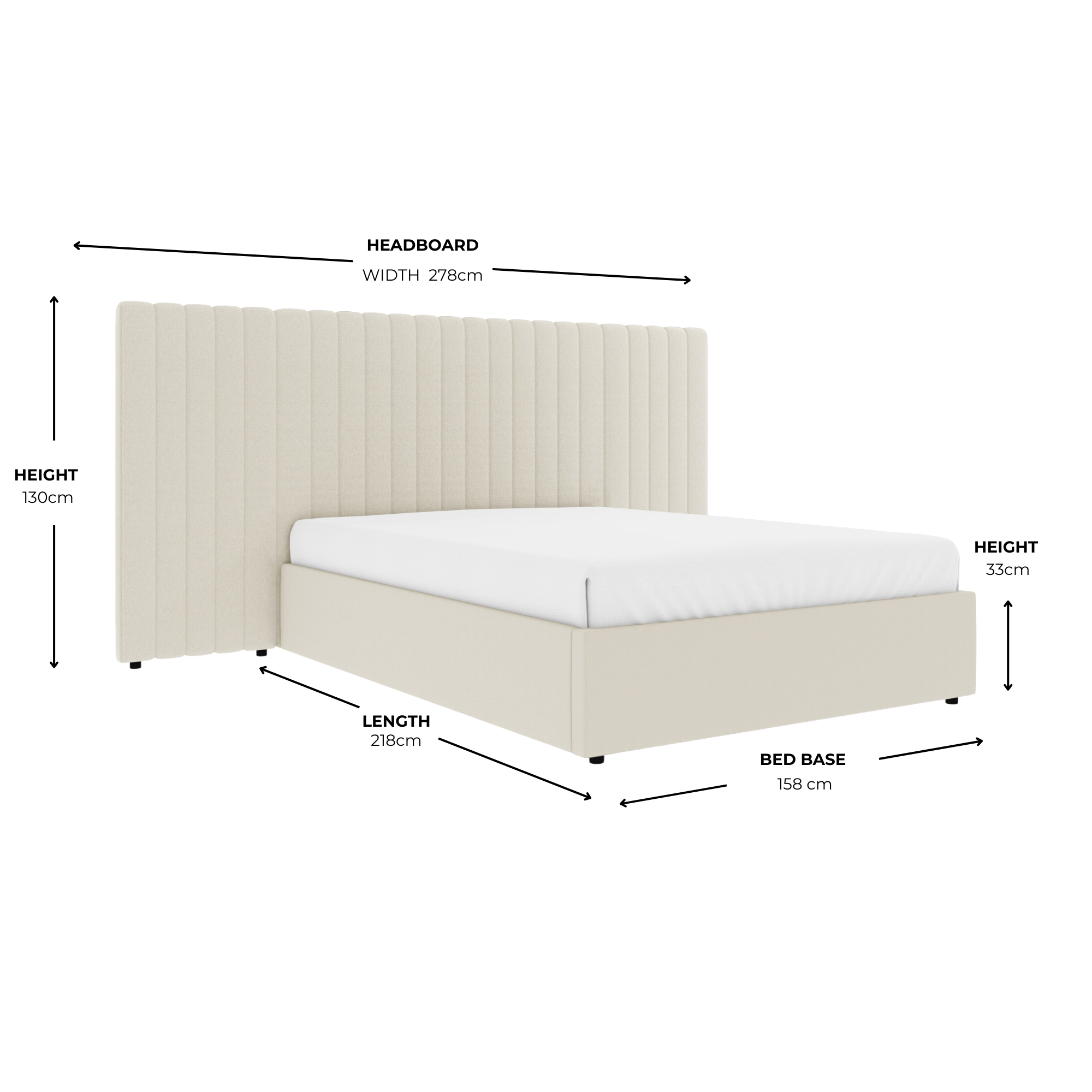 Inaya Cream Velvet Wide Panel Fabric Headboard Ottoman Storage Bed King Size