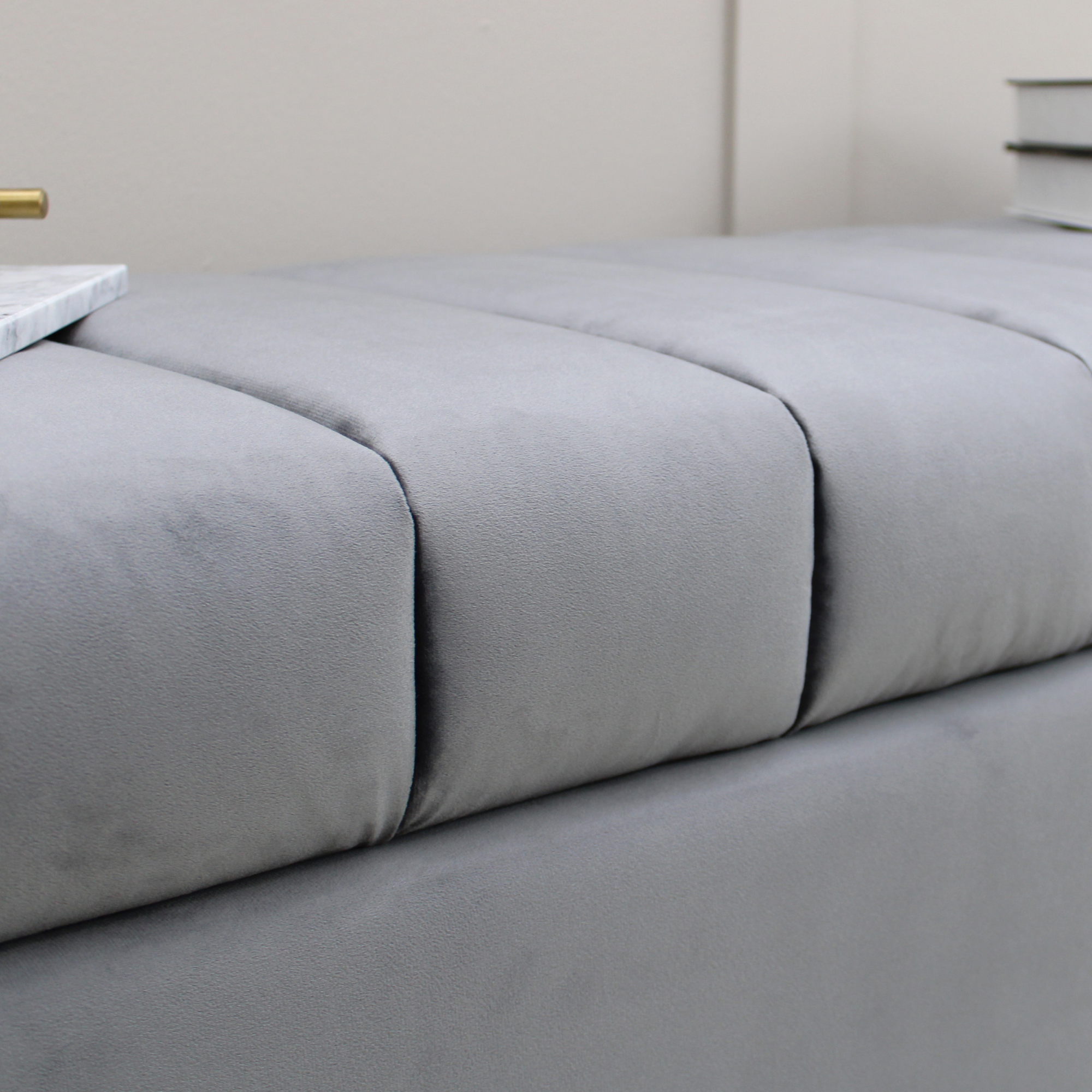 Leo Grey Velvet Ottoman Storage Bench