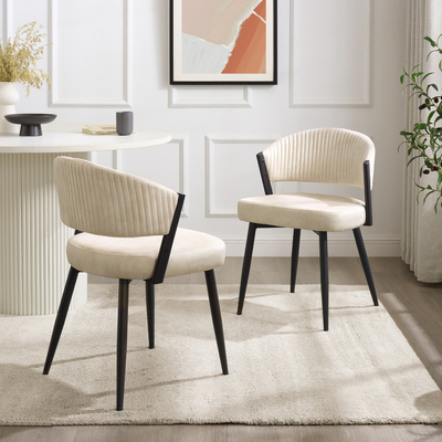 Maria Cream Curved Velvet Dining Chair With Black Metal Frame