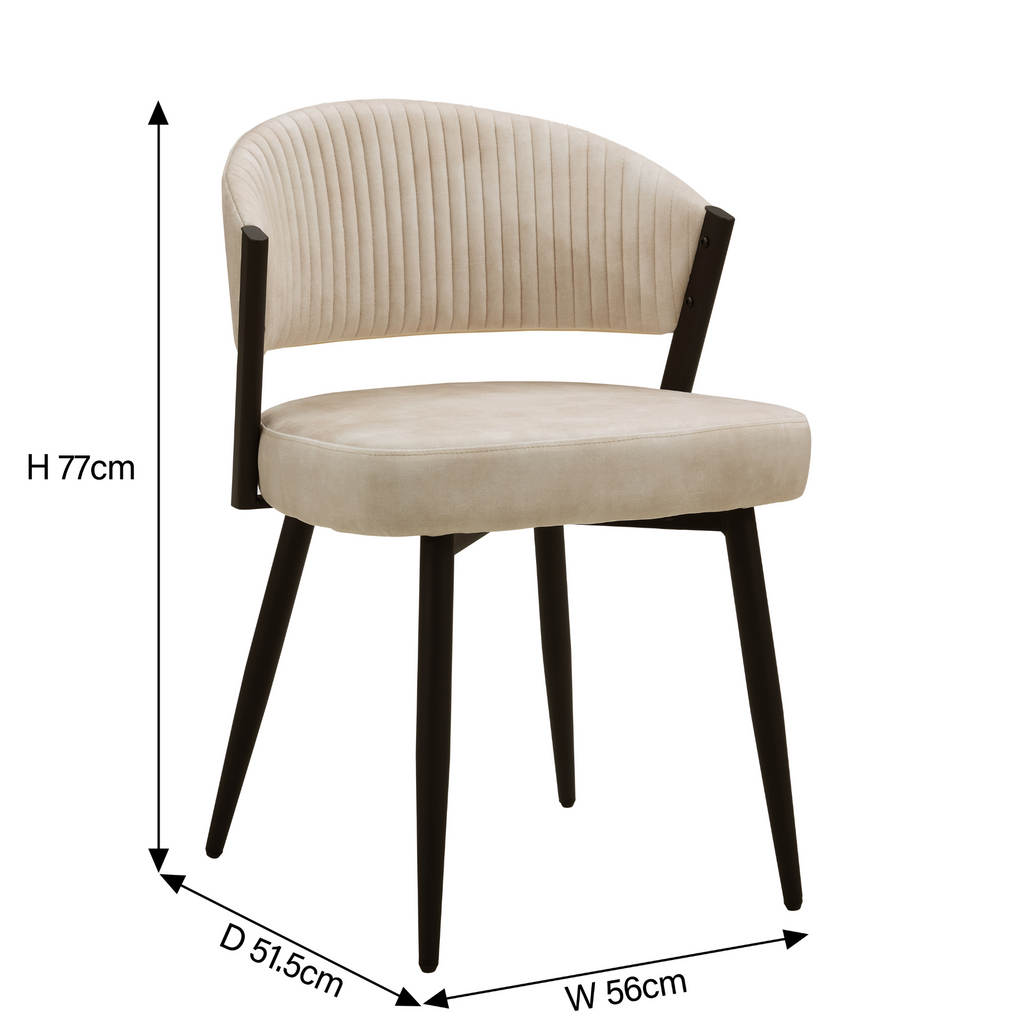 Maria Cream Curved Velvet Dining Chair With Black Metal Frame
