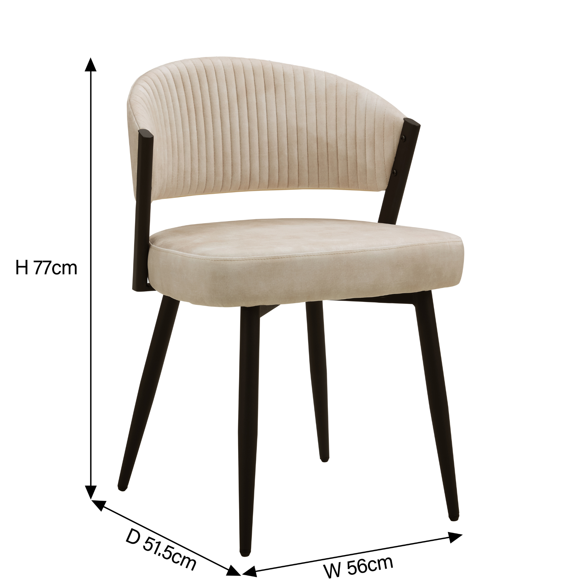 Maria Cream Curved Velvet Dining Chair With Black Metal Frame