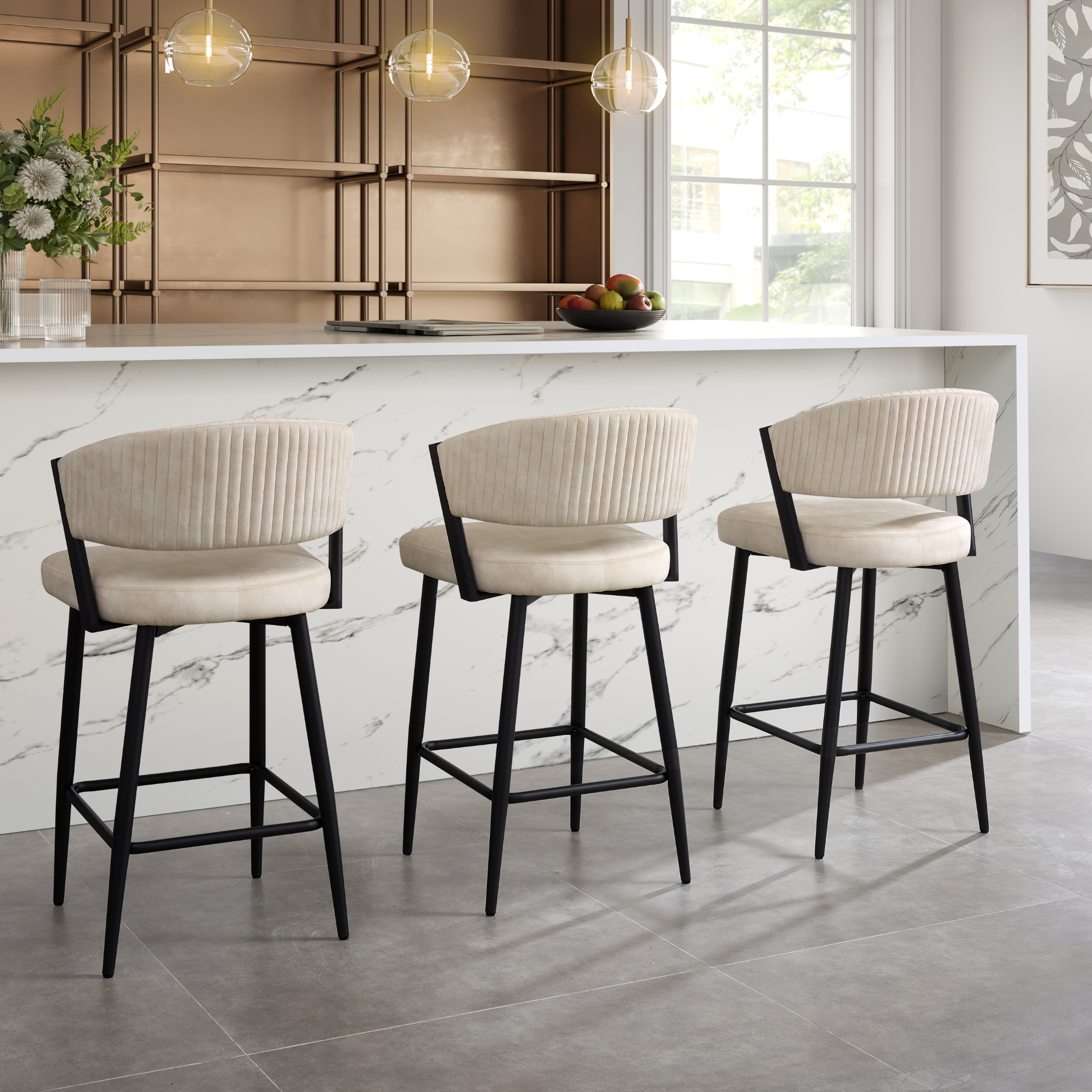 Velvet Bar Stool With Black Metal Frame