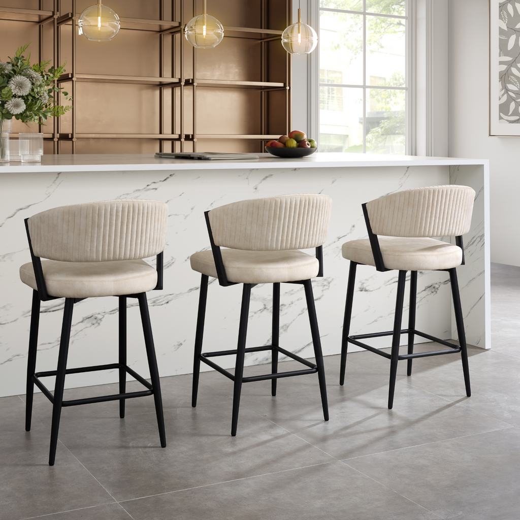 Velvet Bar Stool With Black Metal Frame