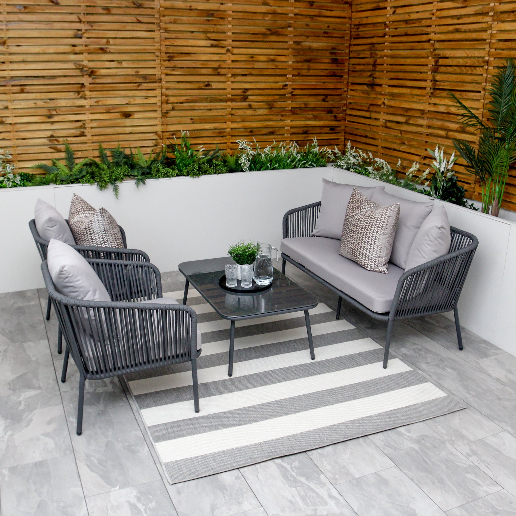 Turin Grey 5 Seater Weave Rope Aluminium Frame Sofa and Coffee Table Set