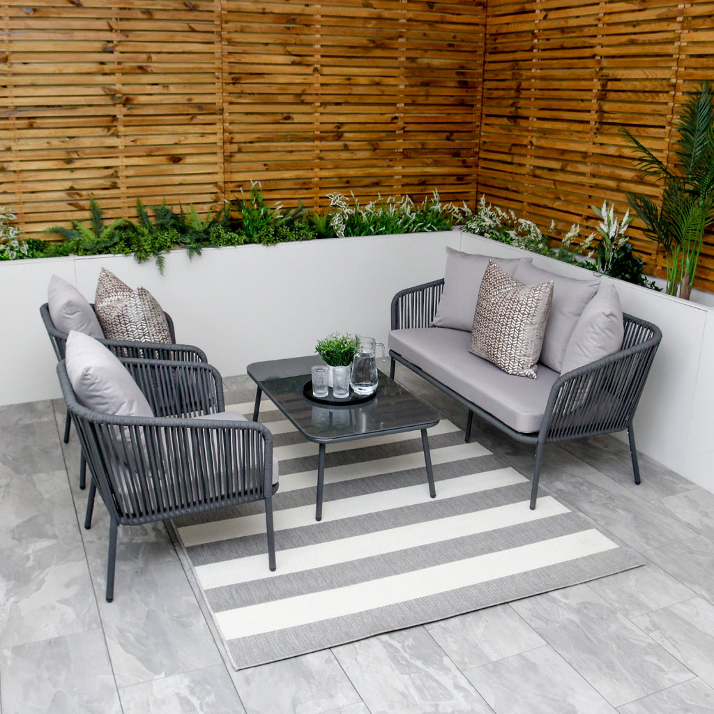 Turin Grey 5 Seater Weave Rope Aluminium Frame Sofa and Coffee Table Set