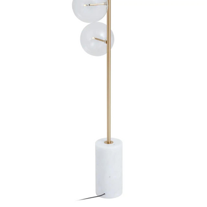 Marble Floor lamp with Brass Stem and clear Glass Shades