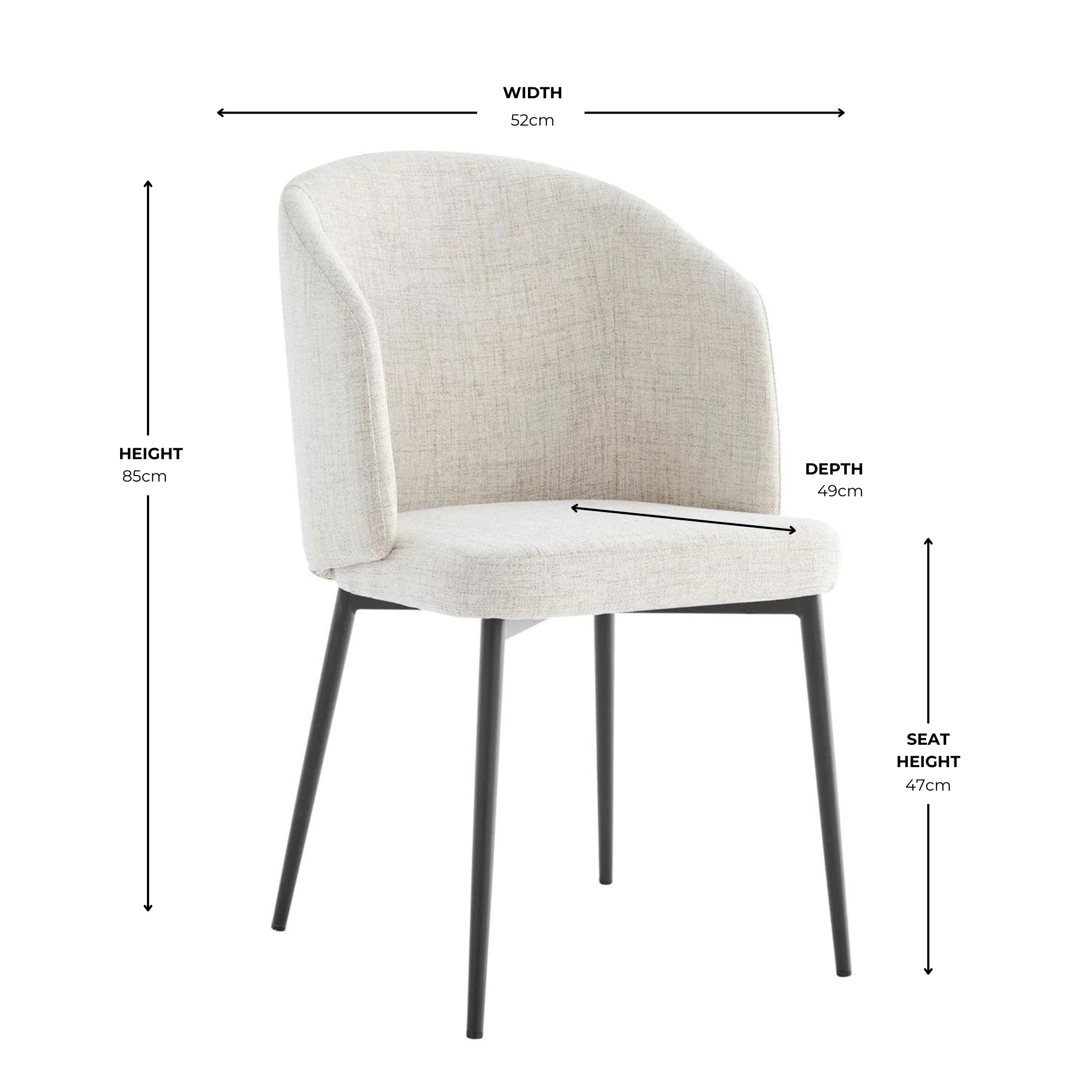Castelle Ivory Linen Curved Dining Chair With Black Legs