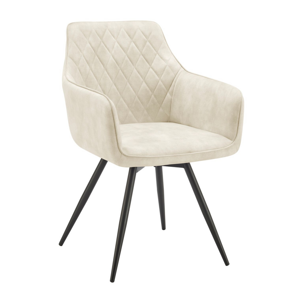 Ezra Cream Plush Velvet Swivel Dining Chair with Black Legs