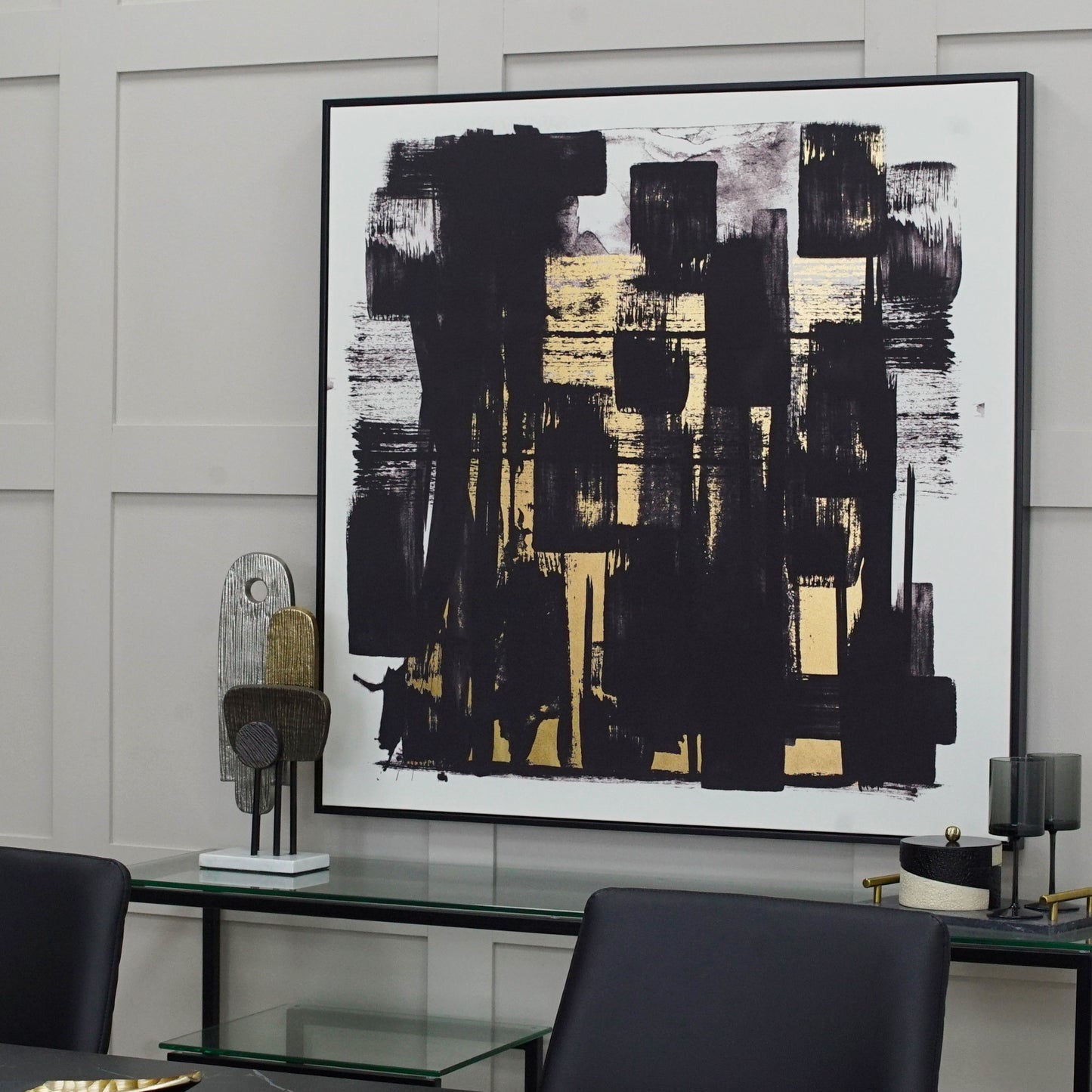 Tempest Black And Gold Abstract Framed Wall Art