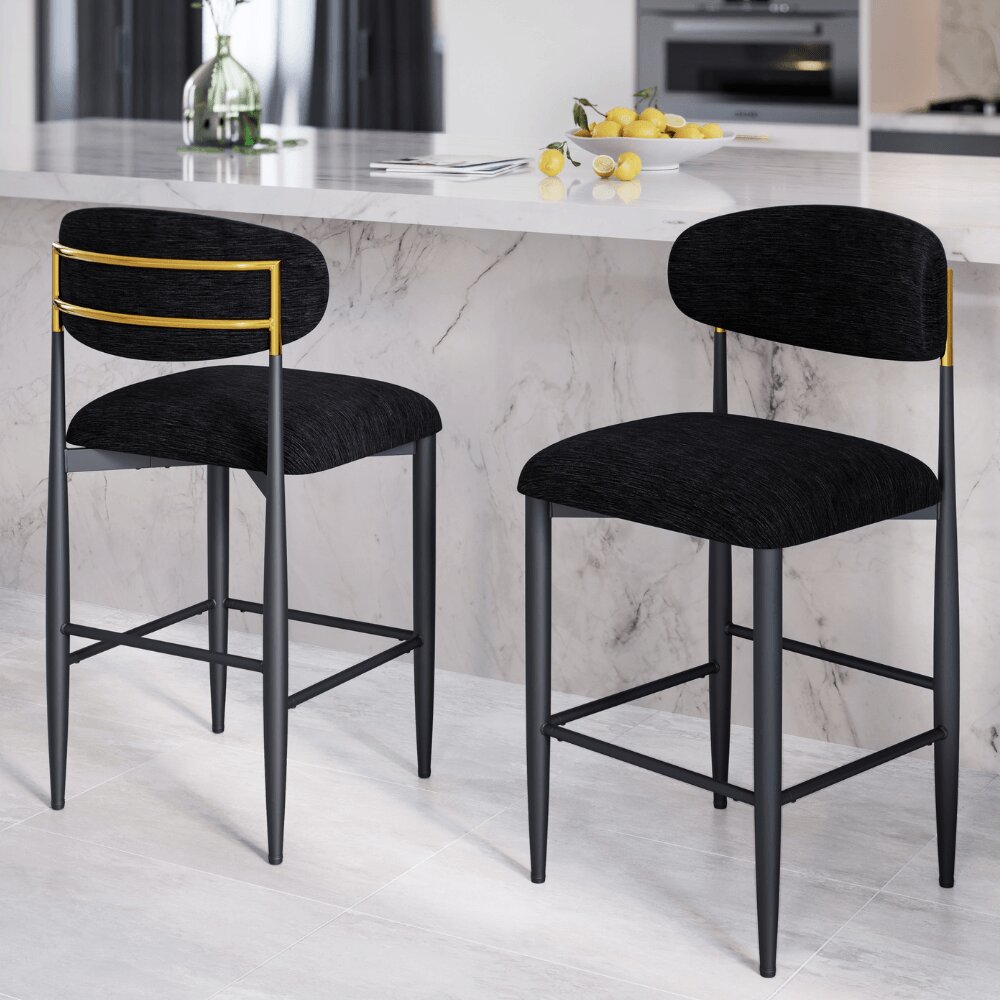 Azure Black Chenille With Gold Barstool