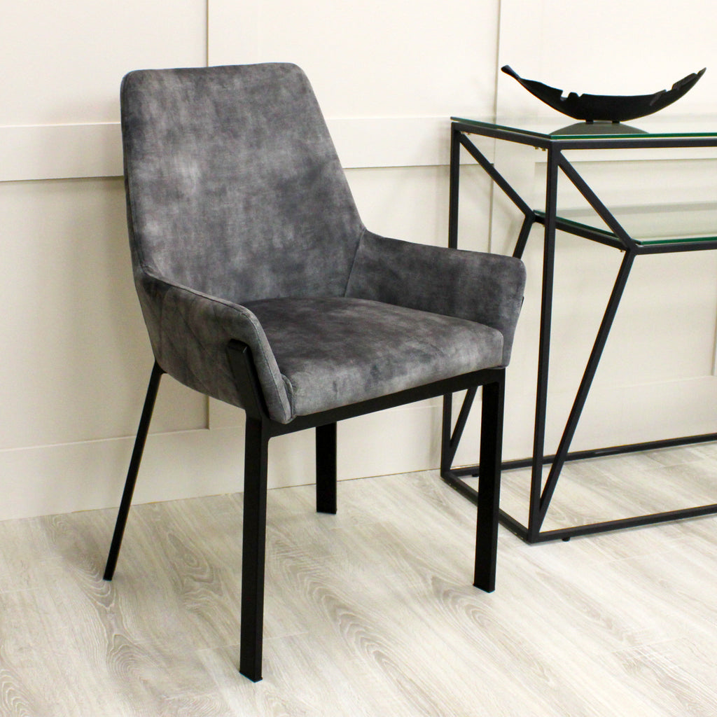 Nova Grey Velvet Dining Chair With Black Frame