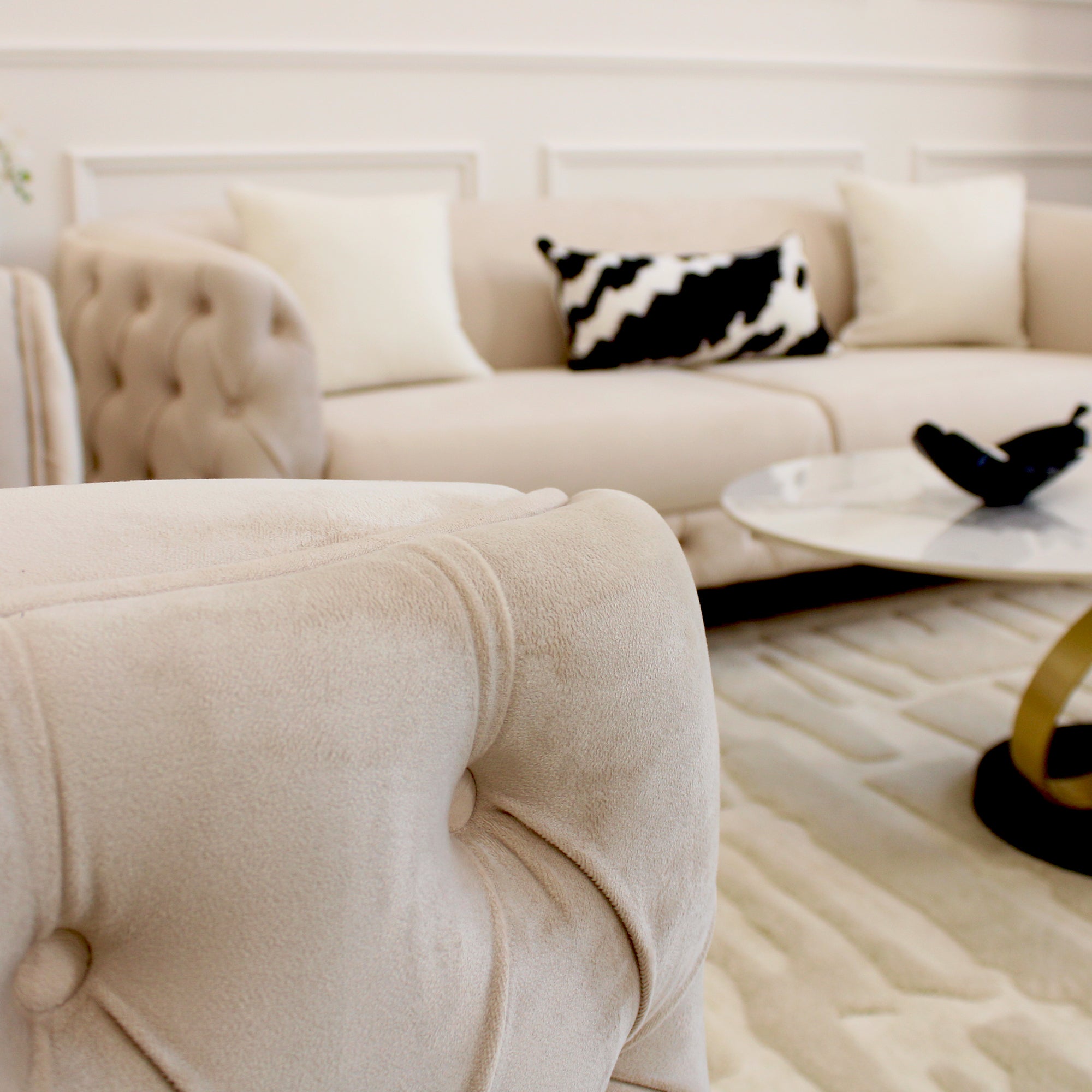 Louise Cream Velvet Sofa With Gold Legs 3 Seater