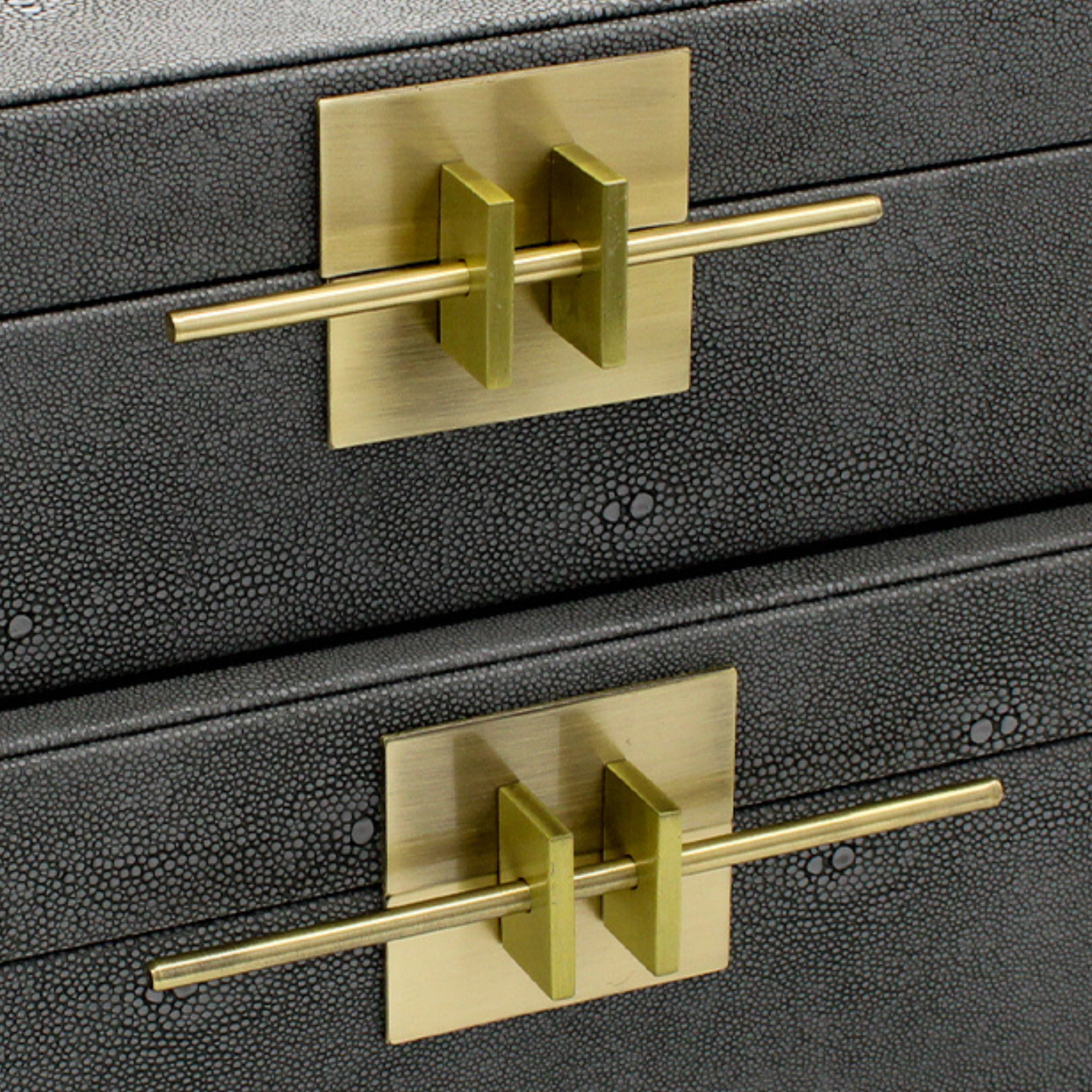 Grey Faux Leather Storage Box Set with Gold Accent