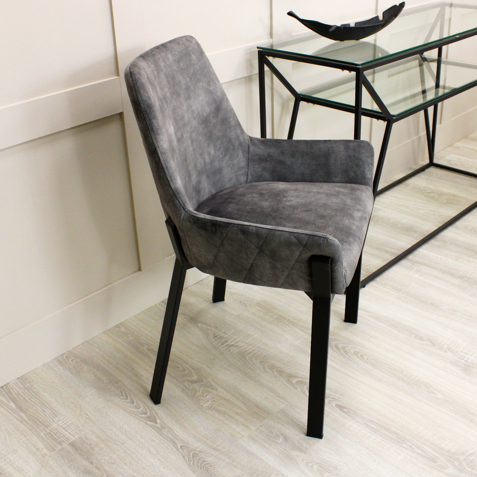 Nova Grey Velvet Dining Chair With Black Frame