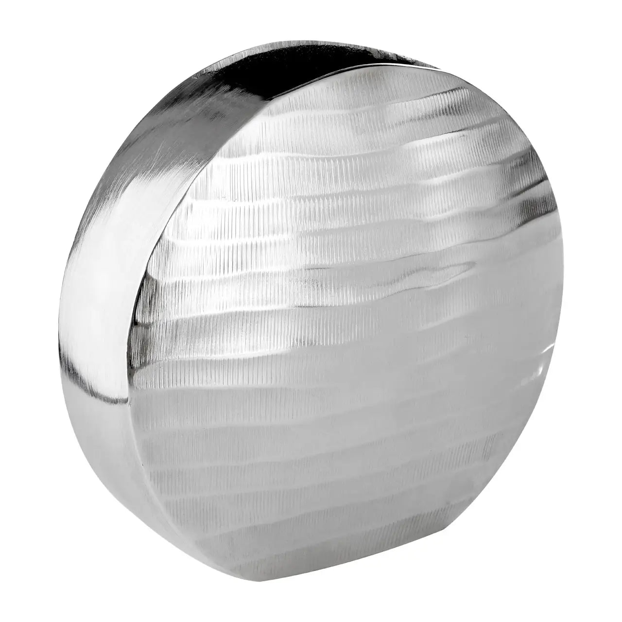 Round Metallic Silver Vase with Textured Exterior