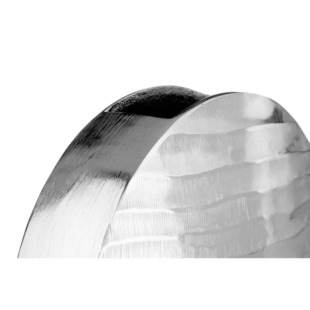 Round Metallic Silver Vase with Textured Exterior