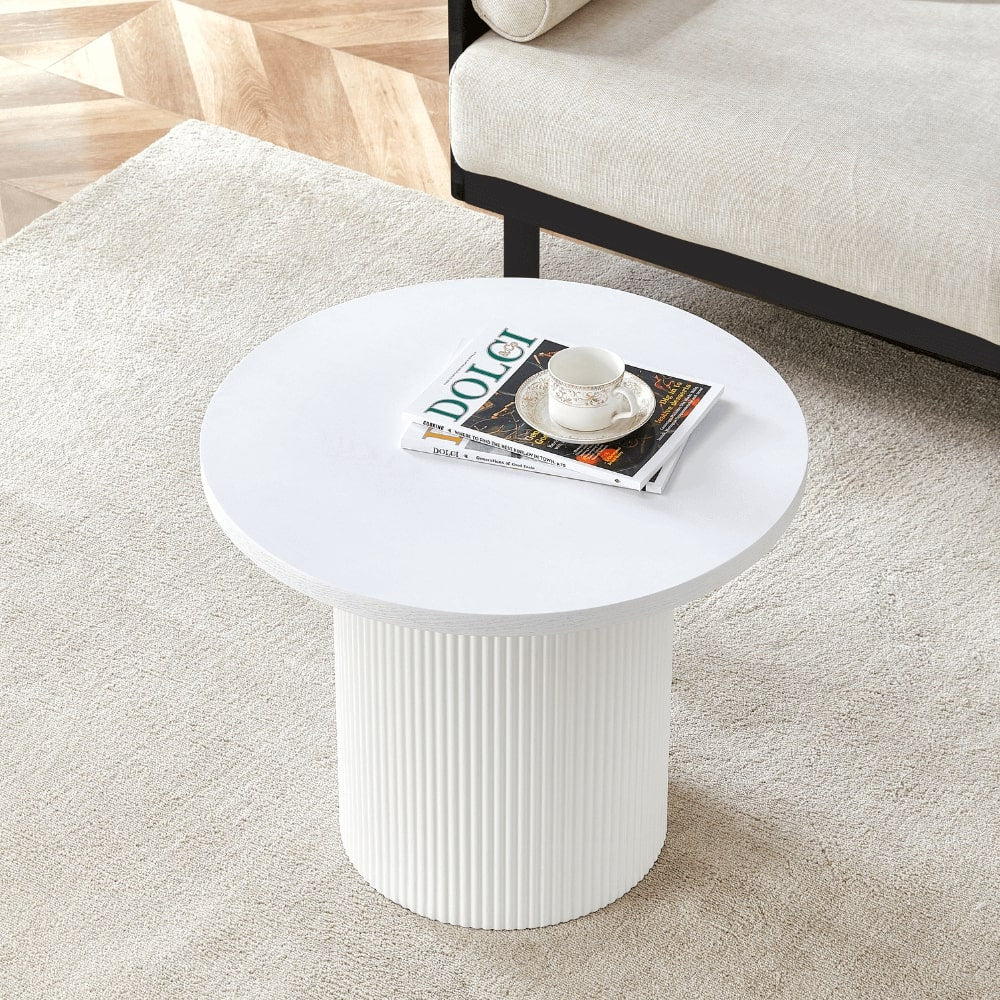 Luca White Wood Coffee Tables With Ribbed Base Set of 2