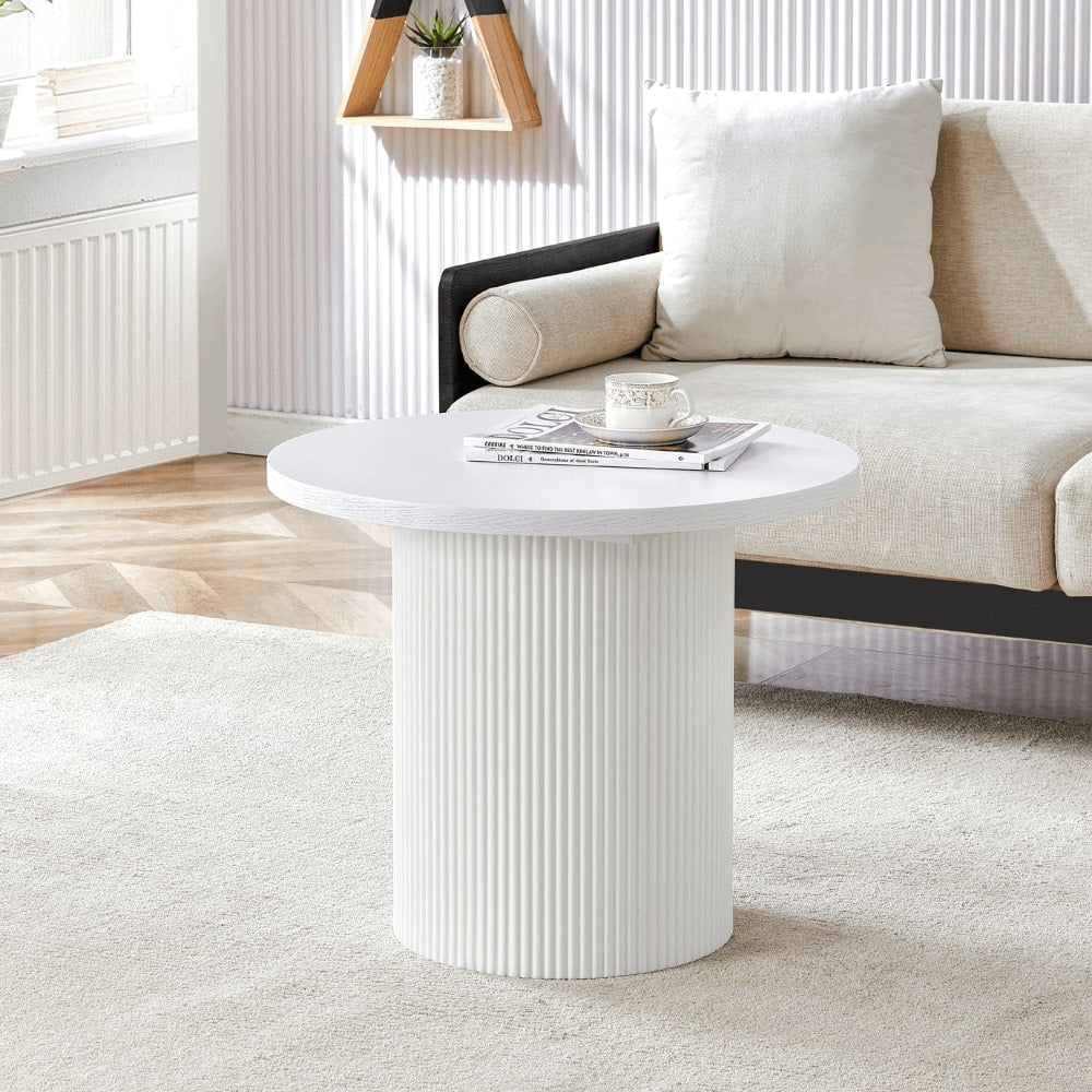 Luca White Wood Coffee Tables With Ribbed Base Set of 2