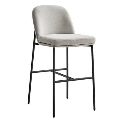 Curved Light Grey Stone Fabric and Black Frame Barstool