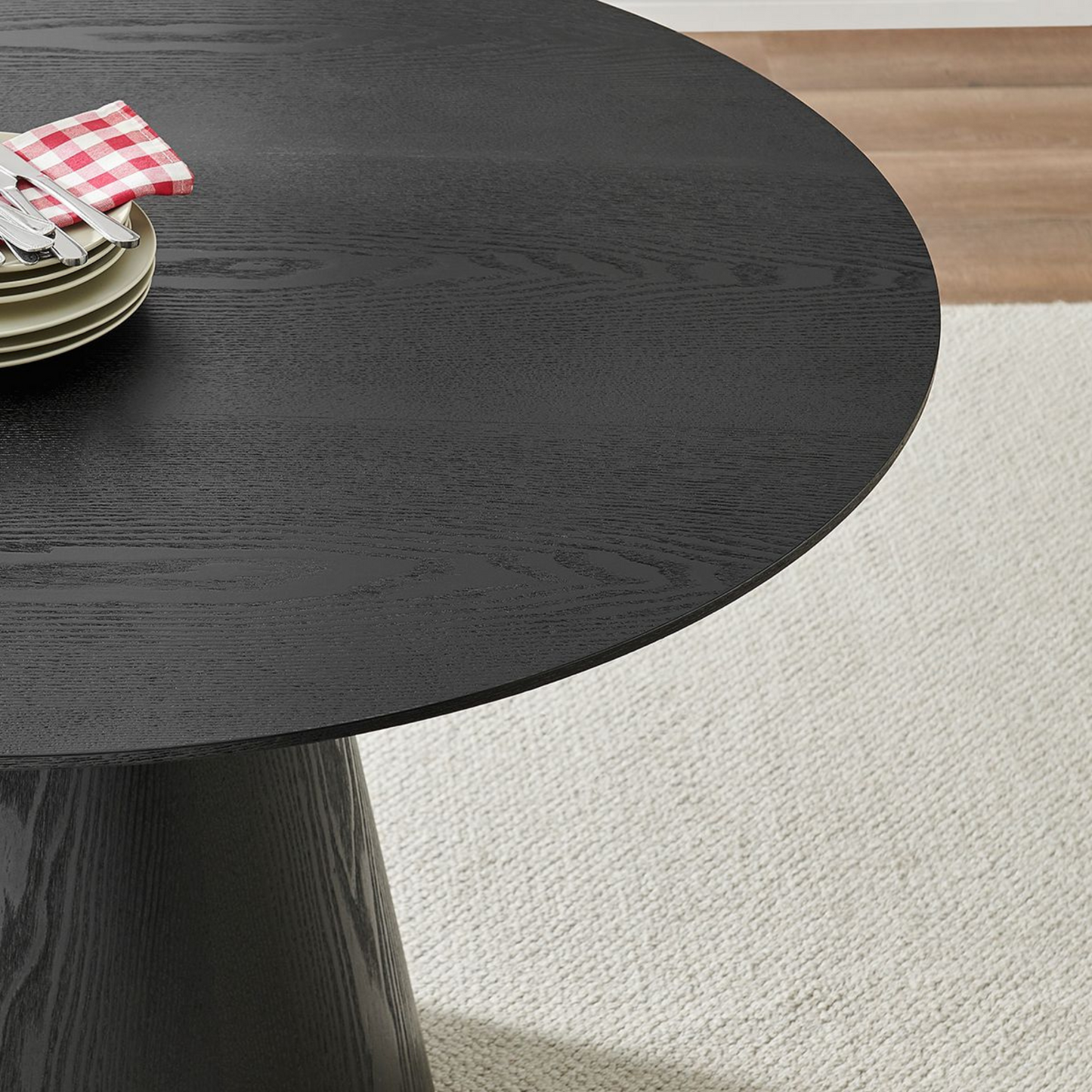 Black Round Wooden Dining Table with Wooden Base