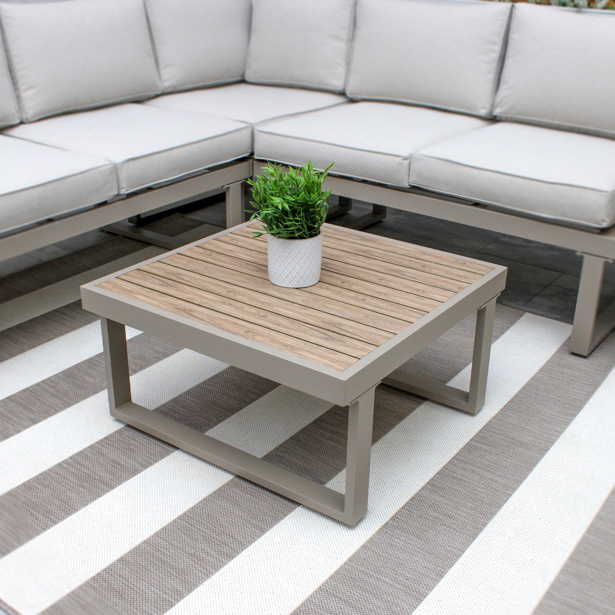 Milan Beige Aluminium 5 Seater Modular Corner Sofa Lounge Set