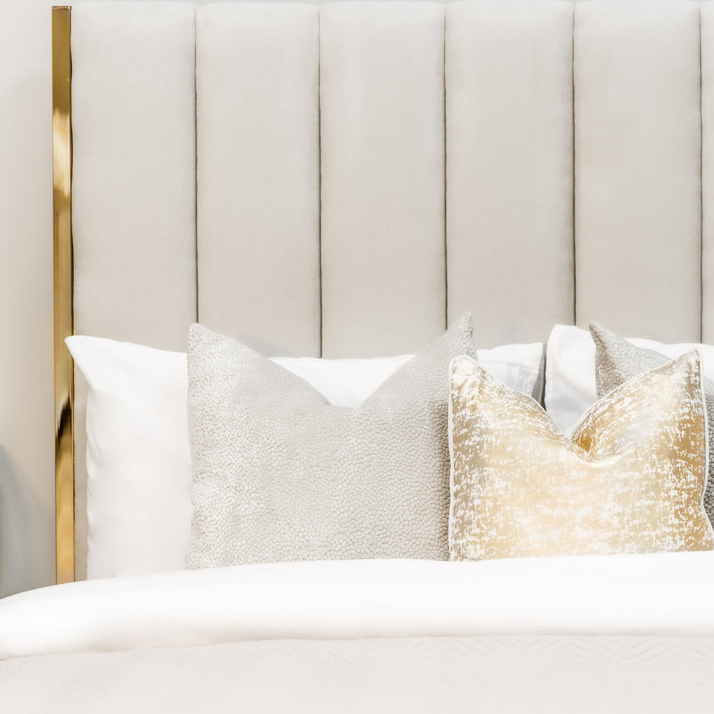 Chloe Beige Bed With Gold Metal Trim And Ottoman Storage