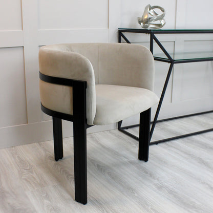 Beige Velvet Dining Chair With Black Detail