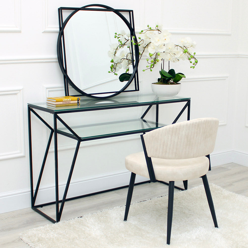 Maria Cream Curved Velvet Accent Chair With Black Metal Frame