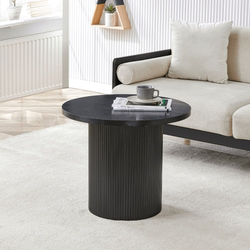 Luca Black Wood Coffee Tables With Ribbed Base Set of 2 – Modish Furnishing