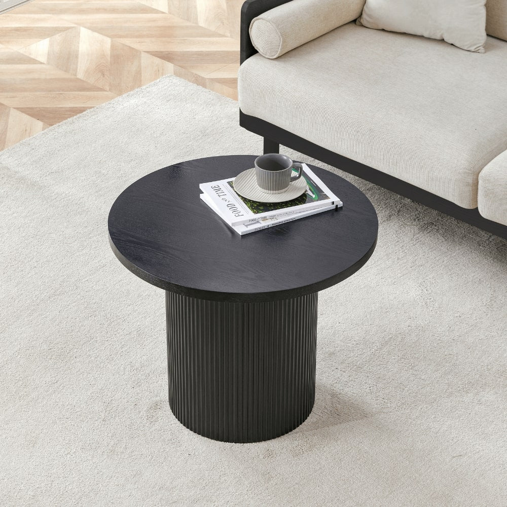 Luca Black Wood Coffee Tables With Ribbed Base Set of 2