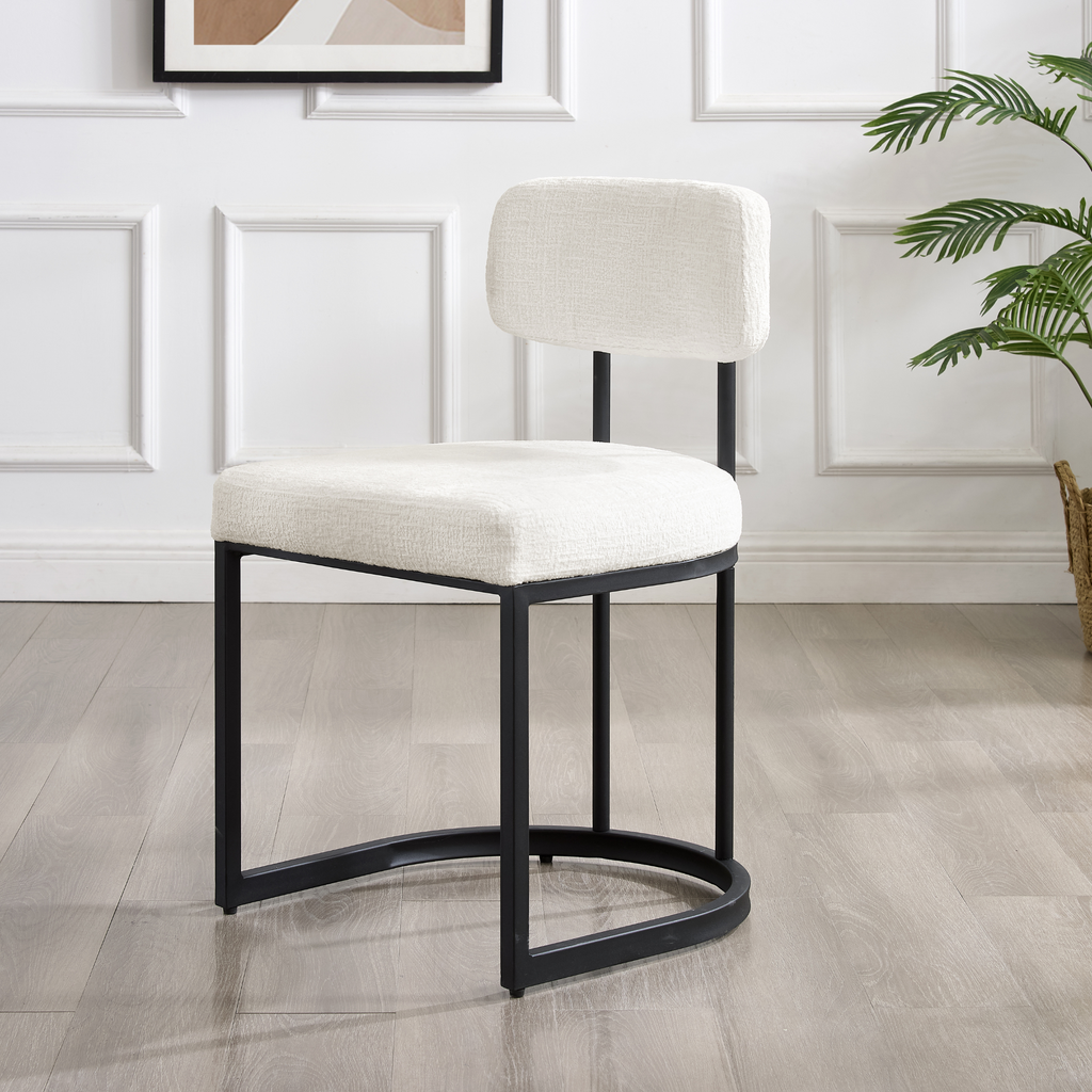 Rhea White Fabric Dining Chair With Black Frame