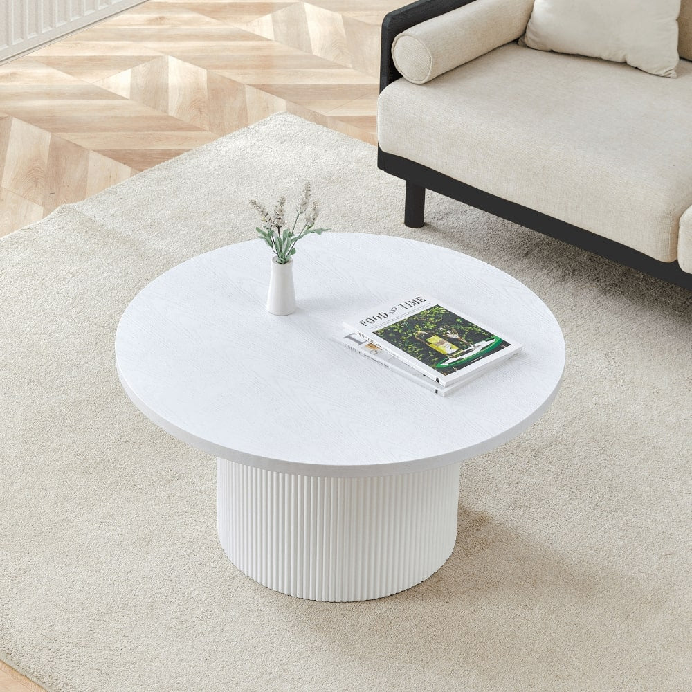 Luca White Wood Coffee Tables With Ribbed Base Set of 2