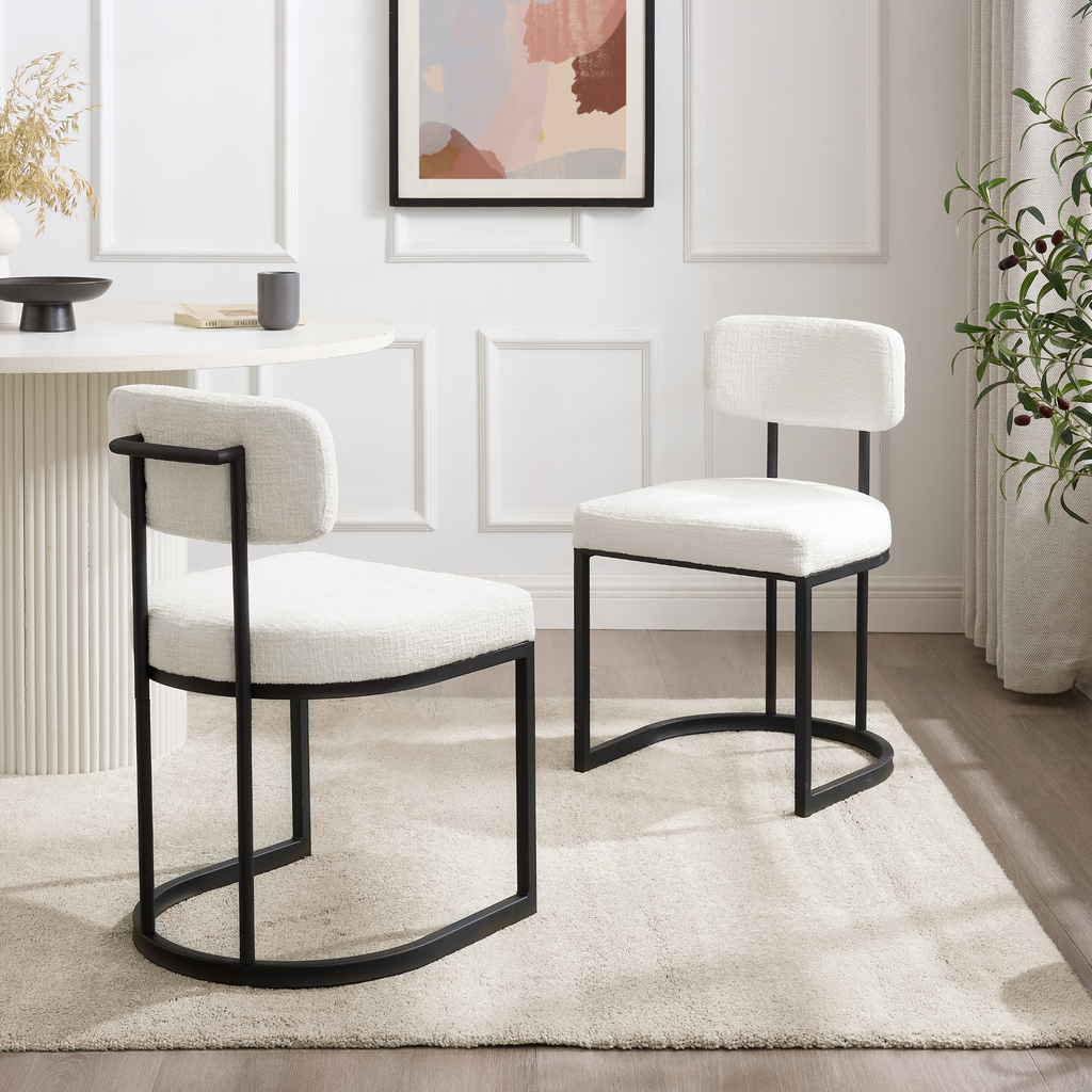 Rhea White Fabric Dining Chair With Black Frame