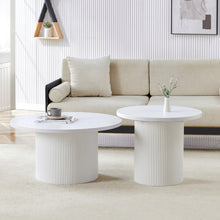 Luca White Wood Coffee Tables With Ribbed Base Set of 2